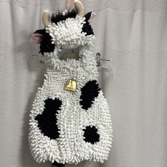 Adorable Cow Costume for Babies Sz 12 Mos chenille w horns/bell/tail  Halloween - Picture 2 of 8